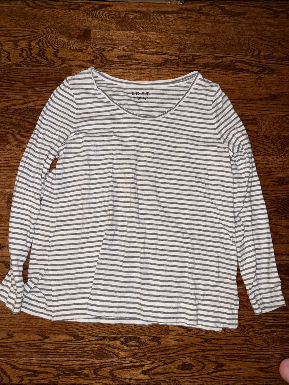 LOFT Vintage Soft Striped Scoop Neck Top - White & Gray